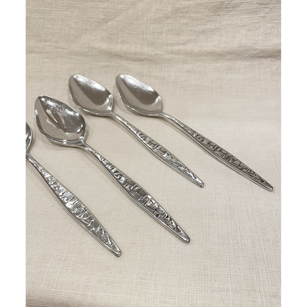 4 pcs Lyon Stainless Cortez Aztec Brutalist Mid Century Flatware Serving Spoons - Picture 2 of 9